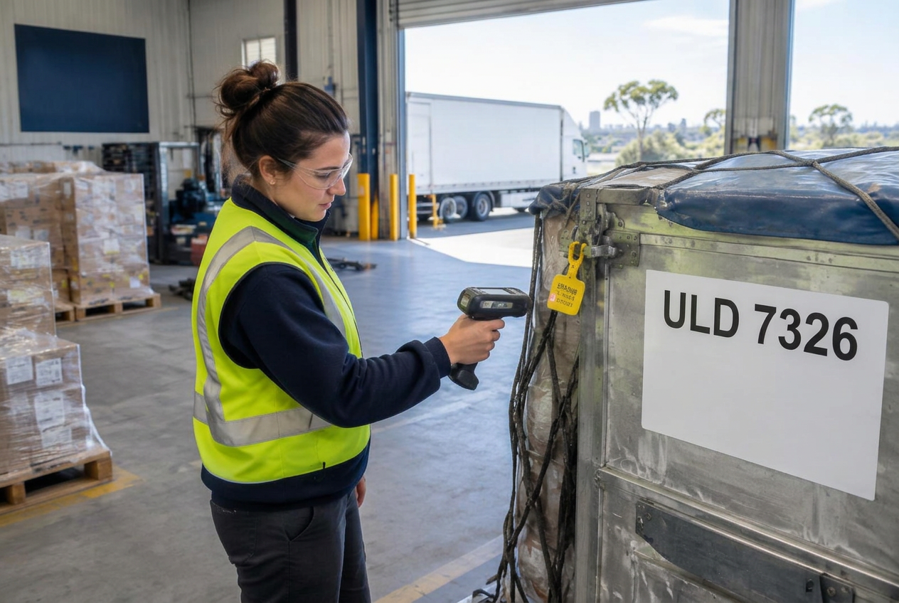 Logistics worker scanning a security seal
